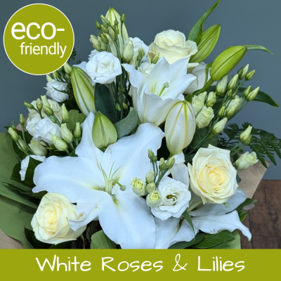 Elegant White Rose & Lily Bouquet | First for Flowers in Darlington - Discover timeless elegance with our exquisite White Rose & Lily bouquet. Perfect for any occasion, expertly hand-tied and beautifully presented. Florist made and hand delivered