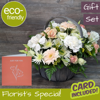 Pastel Trug Flowers & Card | Cockerton Florist Exclusive - Online Exclusive: Pastel trug basket gift with card! All-round blooms, hand-made in Cockerton, eco-friendly. Order today for delivery or collection!