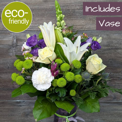 Treasured Memories Vase | Seasonal Flowers | Cockerton Florist - Treasured Memorie Vase with seasonal blooms. Elegant, eco-friendly gift from our Cockerton shop. Hand-crafted, same-day delivery available. Order now! First for Flowers, Darlington