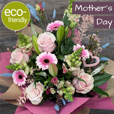 Mamma Mia! Bouquet | Pink Mother's Day Flowers | Darlington - Mamma Mia! Pink Mother's Day bouquet! Full-on rosy riot of seasonal blooms. Eco-friendly, hand-made in Darlington. Order for a fabulous mum today! First for Flowers